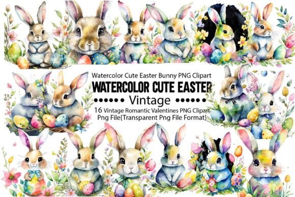 Download Watercolor Cute Easter Bunny PNG Bundle - Easter bunny png bundle Collection